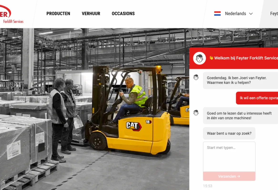 Chatbot op de website van Feyter Forklift Services