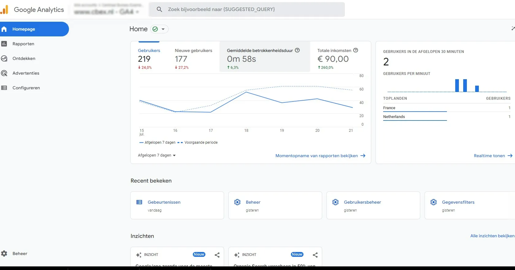 Google Analytics 4 homepagina
