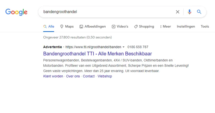 TTI Google Ads advertentie
